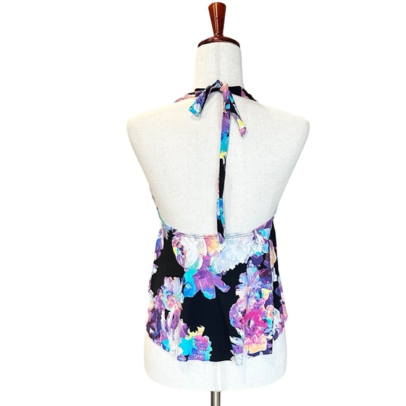 Bar III Floral Tankini Swim Top Halter Style - Flutter Size Med - Picture 2 of 8